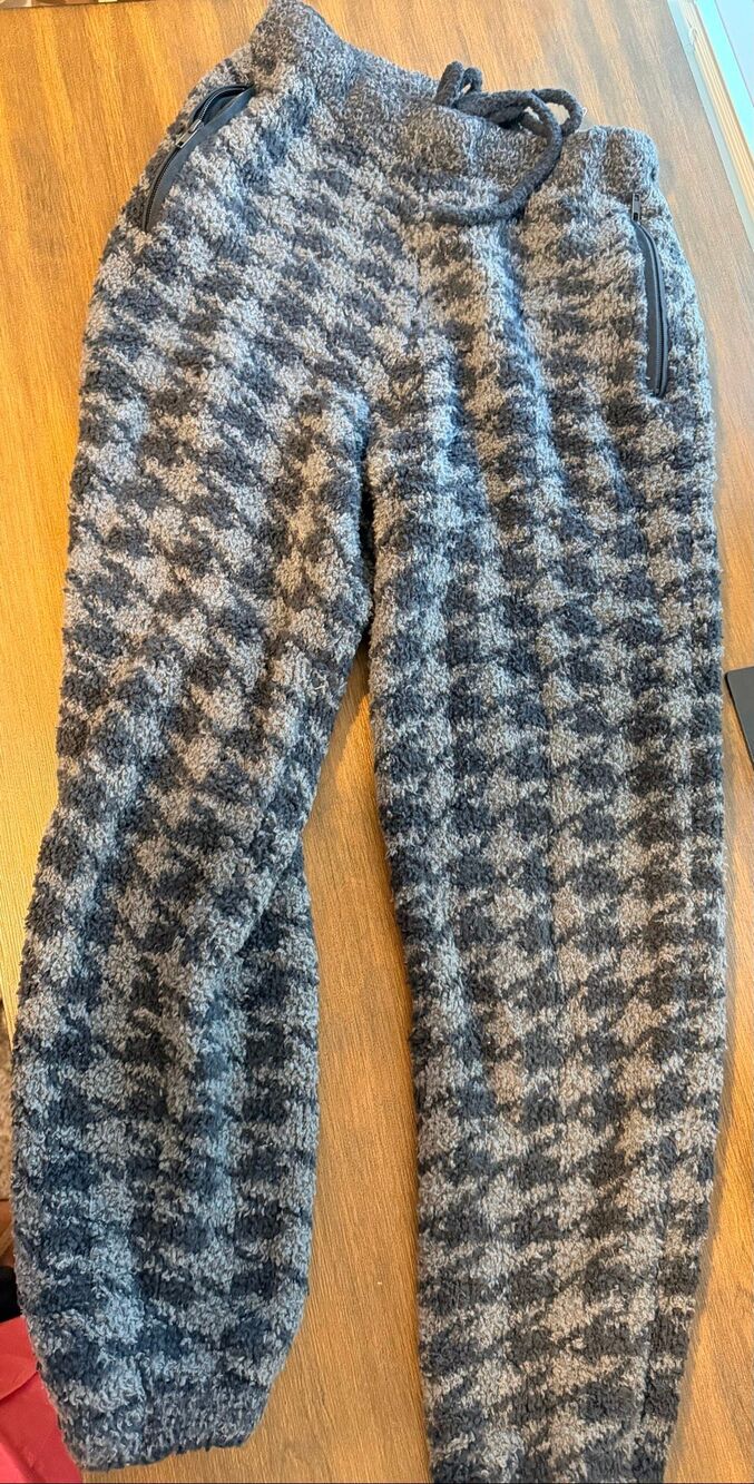 SKIMS Cozy Knit Boucle Lounge Pants Houndstooth Black White Women Size S/M